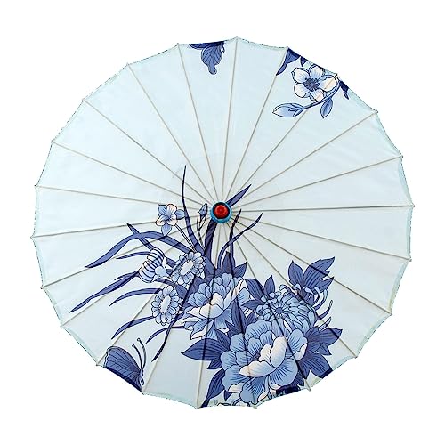 KiBcsLic 32" Chinesischer Regenschirm Aus Geöltem Papier, Seidentuch Damenschirm, Winddichter Dekorativer Tanzschirm Sonnenschirm für Hochzeitsrequisiten, Stil a von KiBcsLic