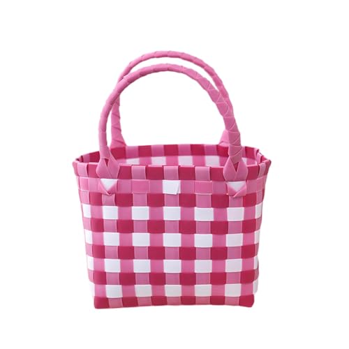 KiBcsLic Gewebte Handtasche, leicht, große Kapazität, offene Tragetasche für Urlaub und Dating, Rosa von KiBcsLic