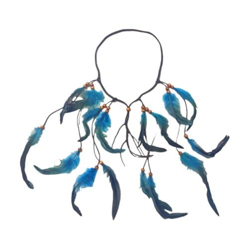 KiBcsLic Handgefertigtes Boho Federhaarband für Damen Und Mädchen mit Kunstfedern Und Gewebten Bändern für Bühnenauftritte Und Verkleidungspartys, Blau von KiBcsLic