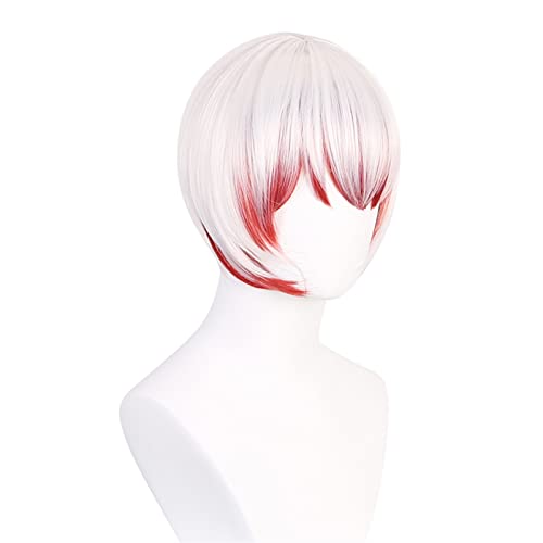 Anime Cosplay Perücke Kurzes Gesicht Perücke Weiß Farbverlauf Rot for Männer und Frauen Modedekoration von KiHene