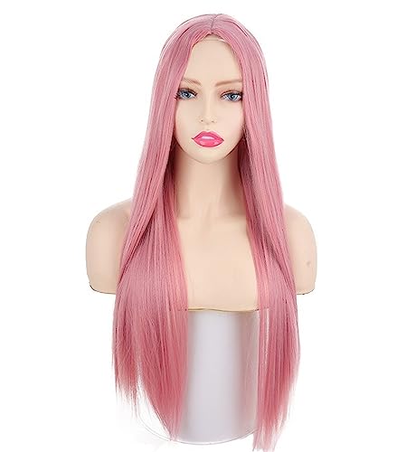 Damen-Perücke mit langem, glattem Haar, Kopfbedeckung, langes lockiges Haar, Farbverlauf, atmungsaktiv, rosafarbenes Innennetz Modedekoration (Color : 10, Size : 1) von KiHene