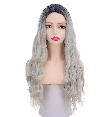 Damen-Perücke mit langem, glattem Haar, Kopfbedeckung, langes lockiges Haar, Farbverlauf, atmungsaktiv, rosafarbenes Innennetz Modedekoration (Color : 11, Size : 1) von KiHene