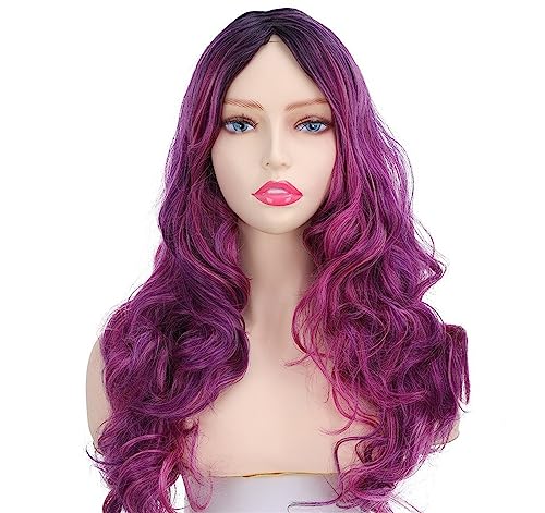 Damen-Perücke mit langem, glattem Haar, Kopfbedeckung, langes lockiges Haar, Farbverlauf, atmungsaktiv, rosafarbenes Innennetz Modedekoration (Color : 13, Size : 1) von KiHene