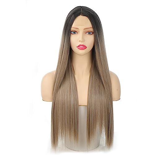 Damen-Perücke mit langem, glattem Haar, Kopfbedeckung, langes lockiges Haar, Farbverlauf, atmungsaktiv, rosafarbenes Innennetz Modedekoration (Color : 2, Size : 1) von KiHene