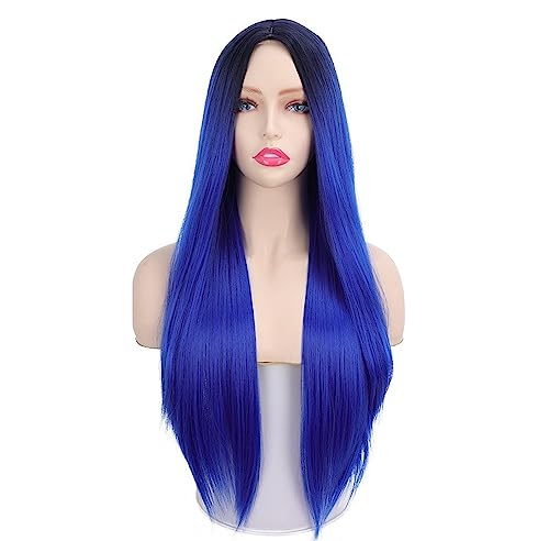 Damen-Perücke mit langem, glattem Haar, Kopfbedeckung, langes lockiges Haar, Farbverlauf, atmungsaktiv, rosafarbenes Innennetz Modedekoration (Color : 3, Size : 1) von KiHene