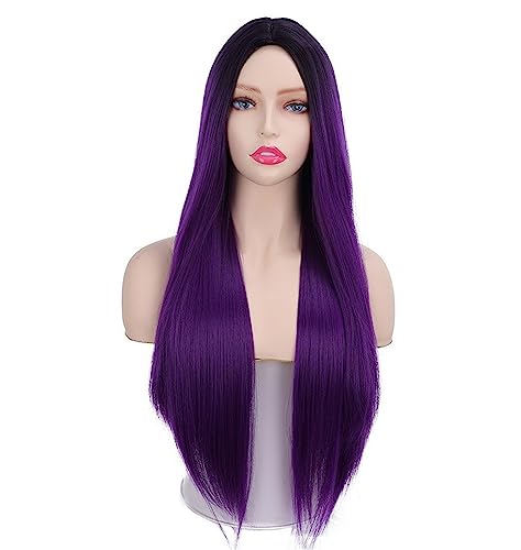 Damen-Perücke mit langem, glattem Haar, Kopfbedeckung, langes lockiges Haar, Farbverlauf, atmungsaktiv, rosafarbenes Innennetz Modedekoration (Color : 5, Size : 1) von KiHene