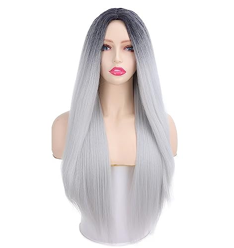 Damen-Perücke mit langem, glattem Haar, Kopfbedeckung, langes lockiges Haar, Farbverlauf, atmungsaktiv, rosafarbenes Innennetz Modedekoration (Color : 7, Size : 1) von KiHene