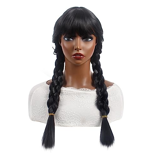 Frauen Pony Perücke lange Haare schwarz Doppel Pferdeschwanz Twist Braid Cosplay Anime Perücke Modedekoration (Color : 1, Size : 1) von KiHene