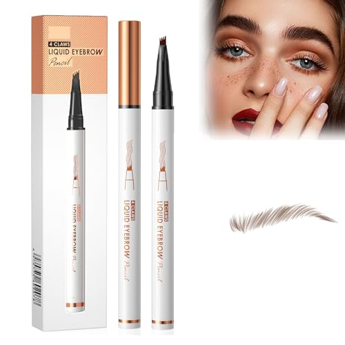 Augenbrauenstift, Wasserdichter 3D Augenbrauenstift mit 4 Gabelspitzen, 2024 Neuest Wasserfest Brauenstift Flüssiger Tattoo Augenbrauenstift, Schnell Trocknend und Langlebig (Dunkler Kaffee) von KiJalyelu