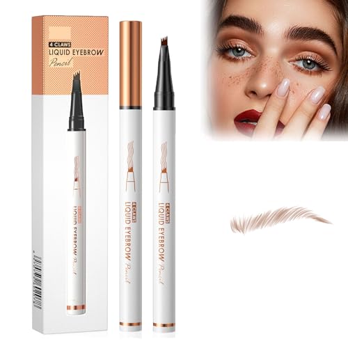 Augenbrauenstift, Wasserdichter 3D Augenbrauenstift mit 4 Gabelspitzen, 2024 Neuest Wasserfest Brauenstift Flüssiger Tattoo Augenbrauenstift, Schnell Trocknend und Langlebig (Helles Kaffee) von KiJalyelu