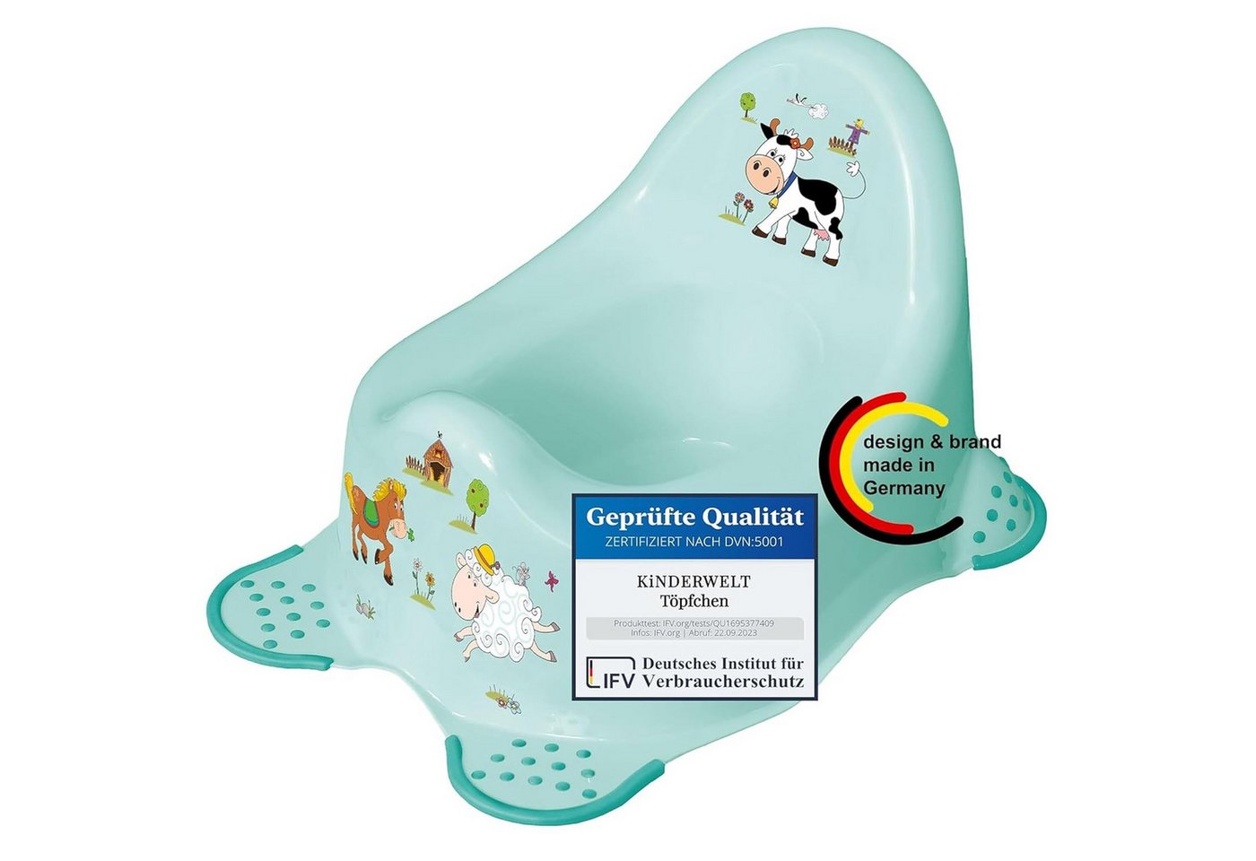 KiNDERWELT Töpfchen Premium Funny Farm aquamarin stabiler Babytopf von KiNDERWELT