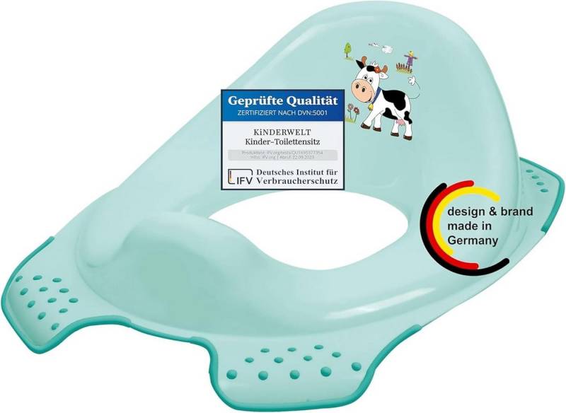 KiNDERWELT Töpfchen Premium Kinder-Toilettensitz Funny Farm aquamarin, Anti-Rutsch-Funktion von KiNDERWELT