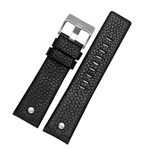 Kiaoeiuyti Leder Uhrenband für Diesel DZ7395 DZ7370 DZ7257 DZ7430 Watch Band Weiche Kuhlattengurt Niete 24m 26 mm 28 mm für Männer Frauen (Farbe: Schwarz Silbernieten, Größe: 28 mm) Interesting life von Kiaoeiuyti