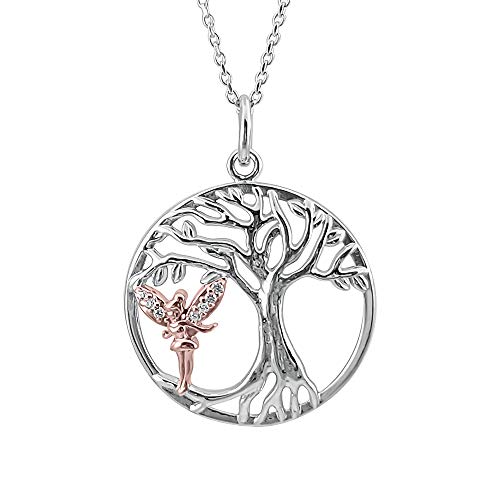 Kiara Jewellery – 45,7 cm lange Halskette aus 925er Sterlingsilber, Anhänger mit Rhodium plattiertem "Baum des Lebens" und einer mit 18 Karat vergoldeten Fee mit Kristallen und Flügeln Kiara Jewellery – 45,7 cm lange Halskette aus 925er Sterlingsilber, Anhänger mit Rhodium plattiertem "Baum des Lebens" und einer mit 18 Karat vergoldeten Fee mit Kristallen und Flügeln von Kiara Jewellery