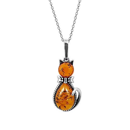 Kiara Jewellery 925 Sterling Katzen Anhänger Halskette eingefasst mit Cognac Braun Bernstein auf 45,7 cm langen Sterlingsilber Kette. von Kiara Jewellery