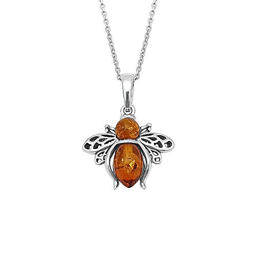 Kiara Jewellery 925 Sterling Silber Biene Anhänger Halskette eingefasst mit Cognac Braun Bernstein auf 45,7 cm Langen Sterlingsilber Kette von Kiara Jewellery