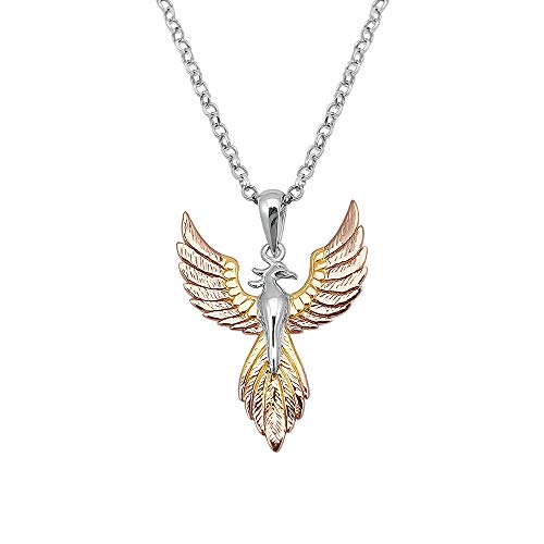 Kiara Jewellery - 925er Sterling Silber zweifarbig vergoldete - Phönix Vogel Anhänger Halskette - auf 46 cm Sterling Silber Kette. von Kiara Jewellery