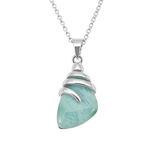 Kiara Jewellery Eleganter Anhänger aus 925er Sterlingsilber, mit natürlichem Larimar auf 45,7 cm langer Panzerkette aus Sterlingsilber, rhodiniert., Sterling Silber, Larimar von Kiara Jewellery