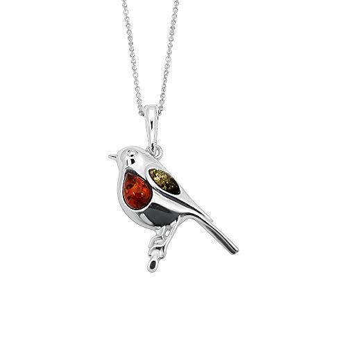 Kiara Jewellery Halskette, Rotkehlchen-Anhänger, Sterling-Silber 925, mehrfarbig, baltischer Bernstein, 46 cm (18 Zoll) Kiara Jewellery Halskette, Rotkehlchen-Anhänger, Sterling-Silber 925, mehrfarbig, baltischer Bernstein, 46 cm (18 Zoll) von Kiara Jewellery