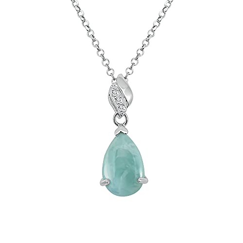 Kiara Jewellery Halskette mit Anhänger aus 925er-Sterlingsilber mit natürlichem Larimar und Cubic Zirkonia auf einer 45,7 cm langen Sterlingsilber-Kette, rhodiniert von Kiara Jewellery