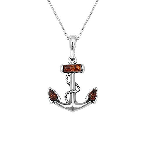 Kiara Jewellery Halskette mit Anker-Anhänger aus 925er-Sterlingsilber mit braunem Bernstein, 45,7 cm langer Kette aus Sterlingsilber. Kiara Jewellery Halskette mit Anker-Anhänger aus 925er-Sterlingsilber mit braunem Bernstein, 45,7 cm langer Kette aus Sterlingsilber. von Kiara Jewellery