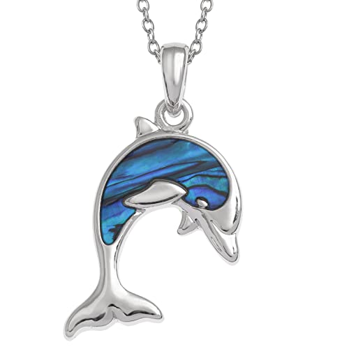 Kiara Jewellery Halskette mit Delfin-Anhänger, mit natürlicher bläulicher Paua-Abalone-Muschel an 45,7 cm langer Kette mit Anlaufschutz, 45,7 cm, Messing, Abalone von Kiara Jewellery