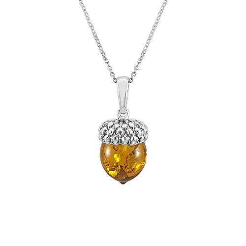 Kiara Jewellery Halskette mit Eichel-Anhänger aus 925er-Sterlingsilber mit braunem Bernstein an 45,7 cm langer Panzerkette aus Sterlingsilber., Sterling Silber, Bernstein Kiara Jewellery Halskette mit Eichel-Anhänger aus 925er-Sterlingsilber mit braunem Bernstein an 45,7 cm langer Panzerkette aus Sterlingsilber., Sterling Silber, Bernstein von Kiara Jewellery