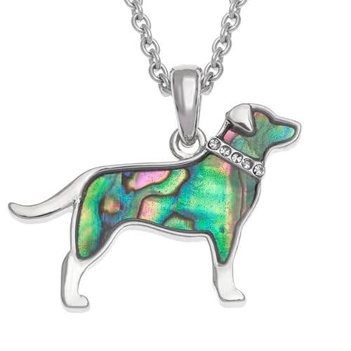 Kiara Jewellery Halskette mit Labrador-Anhänger, eingelegt mit grüner Paua-Abalone-Muschel und Glasstein-Halsband an 45,7 cm / 50,8 cm langer Kette von Kiara Jewellery