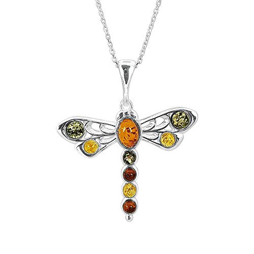 Kiara Jewellery Halskette mit Libellen-Anhänger aus 925er-Sterlingsilber, mit eingelegtem baltischem Bernstein an 45,7 cm langer Sterlingsilber-Kette., Sterling Silber, Bernstein Kiara Jewellery Halskette mit Libellen-Anhänger aus 925er-Sterlingsilber, mit eingelegtem baltischem Bernstein an 45,7 cm langer Sterlingsilber-Kette., Sterling Silber, Bernstein von Kiara Jewellery