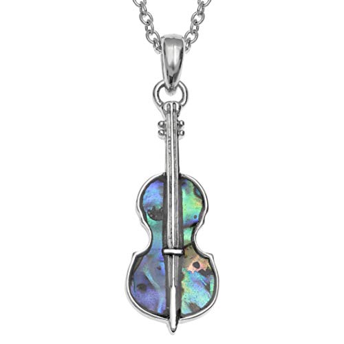 Kiara Jewellery Halskette mit Violinen-Anhänger und Intarsien mit natürlicher grünisch-blauer Paua-Abalone-Muschel an 45,7 cm langer Kette Silber nicht anlaufend rhodiniert von Kiara Jewellery