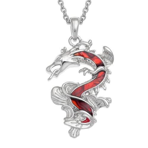 Kiara Jewellery Halskette mit chinesischem Drachen-Anhänger, eingelegt mit roter Paua-Abalone-Muschel, auf 45,7 cm / 50,8 cm langer Kette., Messing und Zink, Abalone Kiara Jewellery Halskette mit chinesischem Drachen-Anhänger, eingelegt mit roter Paua-Abalone-Muschel, auf 45,7 cm / 50,8 cm langer Kette., Messing und Zink, Abalone von Kiara Jewellery