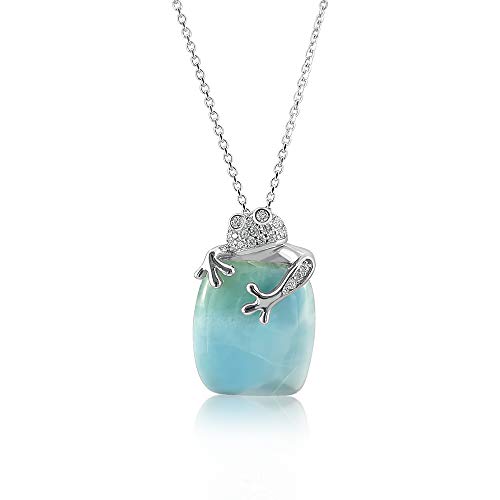 Kiara Jewellery Halskette mit stilisiertem Frosch Anhänger, 925er Sterlingsilber, mit natürlichem Larimar auf 45 cm langer Kette Rhodiniert. von Kiara Jewellery