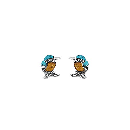 Kiara Jewellery Ohrstecker aus 925er Sterlingsilber, Eisvogel-Motiv, mit braunem baltischen Bernstein und Türkis Kiara Jewellery Ohrstecker aus 925er Sterlingsilber, Eisvogel-Motiv, mit braunem baltischen Bernstein und Türkis von Kiara Jewellery