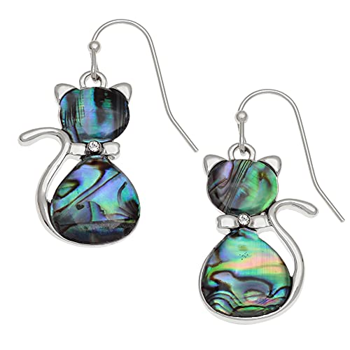 Kiara Jewellery Süße Katzenohrringe, eingelegt, natürliche grünliche blaue Paua-Abalone-Muschel, hypoallergen. von Kiara Jewellery