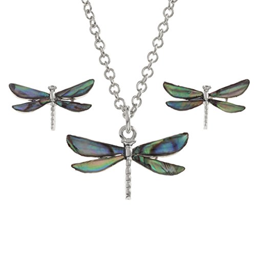 Kiara Schmuck Box Libelle Anhänger Halskette und Ohrstecker Set mit natürlichen Blaue grün intarsiert Paua Abalone Shell auf 45,7 cm Trace Kette. Silber Farbe, Rhodiniert, Anlauf Geschütz Kiara Schmuck Box Libelle Anhänger Halskette und Ohrstecker Set mit natürlichen Blaue grün intarsiert Paua Abalone Shell auf 45,7 cm Trace Kette. Silber Farbe, Rhodiniert, Anlauf Geschütz von Kiara Jewellery