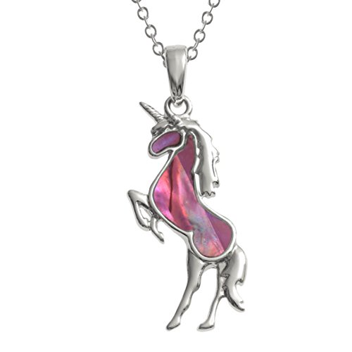 Kiara Schmuck Einhorn Anhänger Halskette mit natürlichem rosa und blau intarsiert Paua Abalone Shell auf 45,7 cm Trace Kette. Silber Farbe, Rhodiniert, Anlauf Geschützt. von Kiara Jewellery