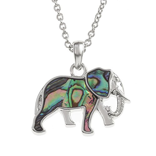 Kiara Schmuck Elefant Anhänger Halskette intarsiert mit natürlichen grünlichen blaue Paua Abalone Muschel auf 45,7 cm Trace Kette. Rhodiniert, Anlauf Geschützt. von Kiara Jewellery