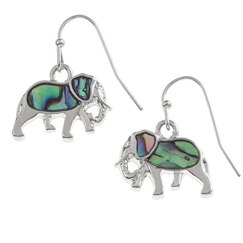 Kiara Schmuck Elefant Ohrringe mit natürlichen grünlichen blau intarsiert Paua Abalone Shell. Hypoallergen nicht trüben Silber Farbe, Rhodiniert, Anlauf Geschützt. von Kiara Jewellery