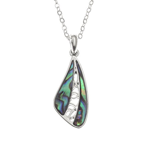 Kiara Schmuck Flügel Anhänger Halskette intarsiert mit natürlichen grünlichen blau Paua Abalone Shell auf 45,7 cm Trace Kette. Rhodiniert, Anlauf Geschützt. von Kiara Jewellery