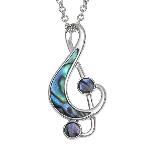 Kiara Schmuck Musik Note Anhänger Halskette mit Blaue grün intarsiert Paua Abalone Shell auf 45,7 cm Trace Kette. Nicht trüben Silber Farbe, Rhodiniert. von Kiara Jewellery
