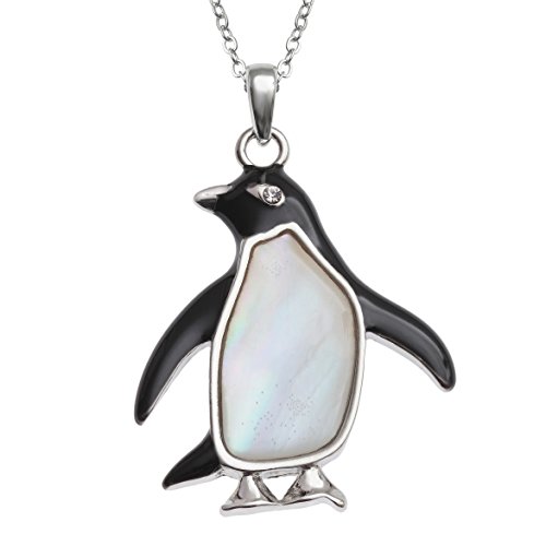 Kiara Jewellery Halskette mit Pinguin-Anhänger und eingelegtem lila Perlmutt, 45,7 cm (18 Zoll) Silberfarben rhodiniert gegen Anlaufen. von Kiara Jewellery