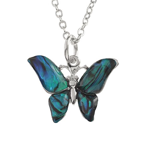 Kiara Schmuck Schmetterling Anhänger Halskette mit natürlichen Blaue grün intarsiert Paua Abalone Shell auf 45,7 cm Trace Kette. Nicht trüben Silber Farbe, Rhodiniert, Anlauf Geschützt. von Kiara Jewellery