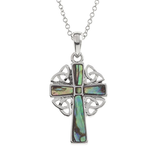 Kiara Schmuck keltischer Kreuz Anhänger Halskette mit natürlichen grün intarsiert Paua Abalone Shell auf 45,7 cm Trace Kette. Silber Farbe, Rhodiniert, Anlauf Geschützt. von Kiara Jewellery
