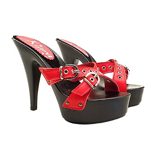 Clogs in schwarz und Farrband Rot - K9531 ROSSO (38 EU, ROT) von Kiara Shoes