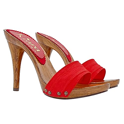 Damen-Clogs mit Stoffband aus rot - KM7101 ROSSO (41 EU, ROT) von Kiara Shoes