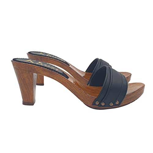 Kiara Shoes Bequemes und leichtes Obermaterial aus Leder für Damen-Clogs – Made in Italy - K5104 P NERO (37 EU, SCHWARZ) von Kiara Shoes