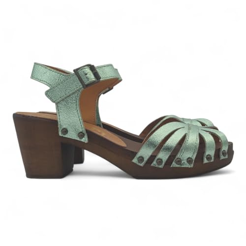 Kiara Shoes Clogs Sandalen für Damen aus echtem Leder – Made in Italy – MY407 Verde Acqua (Grün, EU Schuhgrößensystem, Erwachsene, Damen, Numerisch, M, 39) von Kiara Shoes