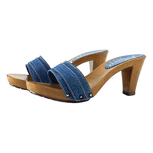 Kiara Shoes Clogs für Damen aus Jeansstoff – Absatz 8 cm – Made in Italy – K5101 Denim, Denim, 39 EU von Kiara Shoes
