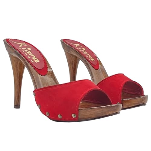 Kiara Shoes Damen-Clogs Absatz 12 cm mit rotem Obermaterial - KM723001 CAM Rosso (ROT, EU Schuhgrößensystem, Erwachsene, Damen, Numerisch, M, 37) von Kiara Shoes