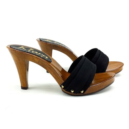 Kiara Shoes Damen Clogs aus schwarzem Stoff – Absatz 9 cm – Handgefertigt in Italien – K6101 Nero (Schwarz, EU Schuhgrößensystem, Erwachsene, Damen, Numerisch, M, 38) von Kiara Shoes